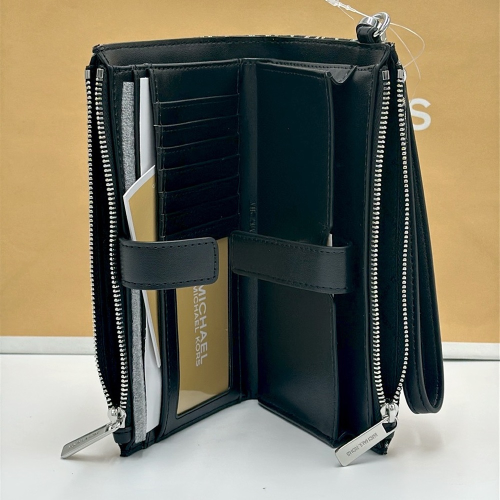 Michael Kors Jet Set Travel Large Double-Zip Wallet-PhoneHolder Black Multi - Picture 7 of 13